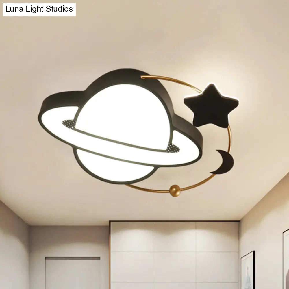 Modern Led Planet Flush Mount With Moon And Star Design - Black Acrylic Ceiling Light Fixture / B