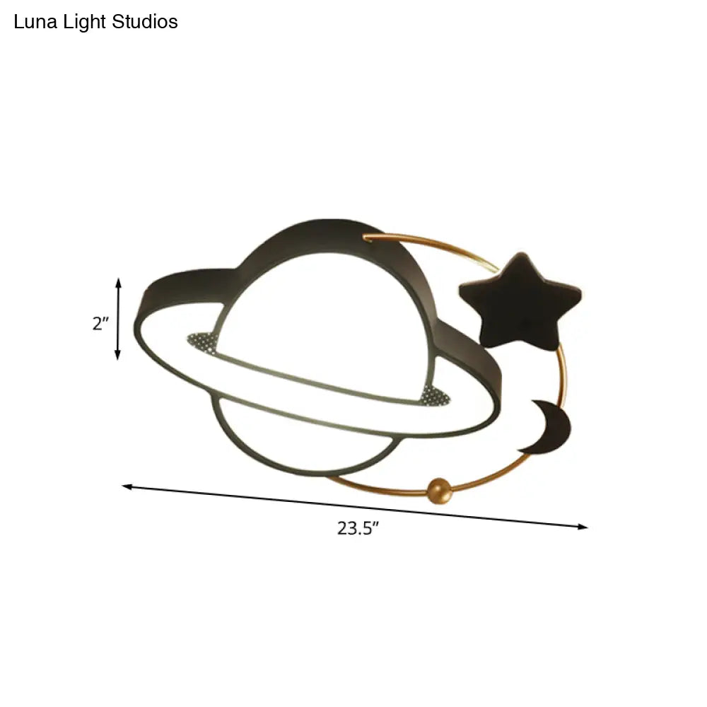 Modern Led Planet Flush Mount With Moon And Star Design - Black Acrylic Ceiling Light Fixture