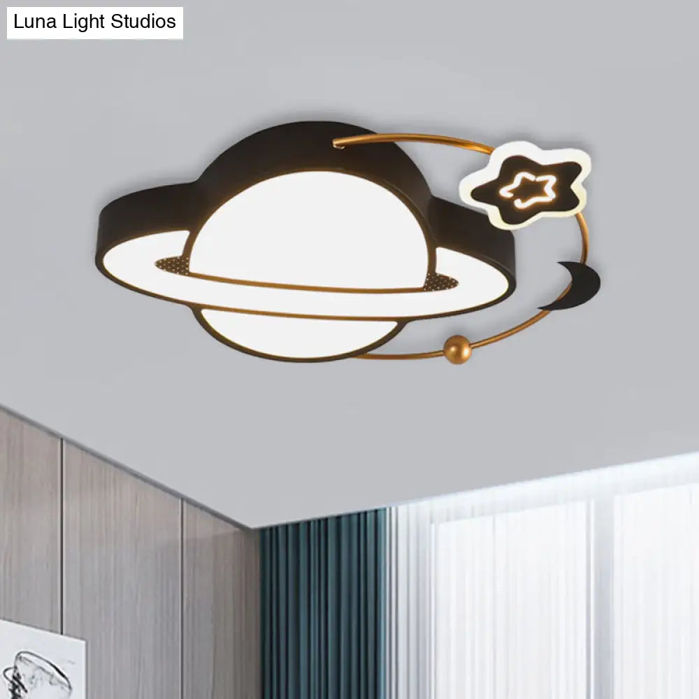 Modern Led Planet Flush Mount With Moon And Star Design - Black Acrylic Ceiling Light Fixture / A