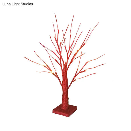 Modern Led Plastic Nightstand Light - Red Tree Night Table Lamp For Living Room
