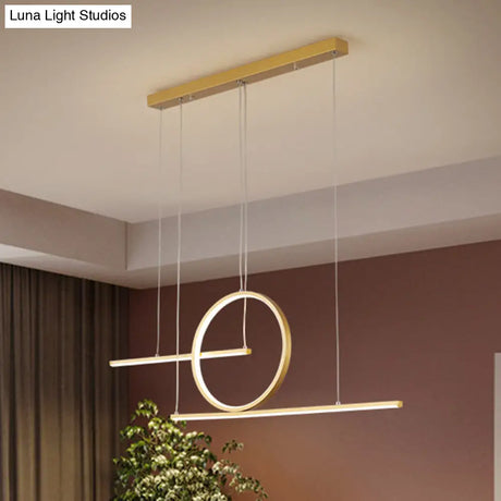 Modern Led Restaurant Island Lamp In Black/Gold With Circle & Linear Metal Shade - Warm/White Light
