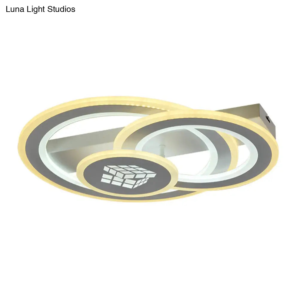 Modern Led Semi-Mount Ceiling Lamp For Bedroom - White Acrylic 3 Circular Lights