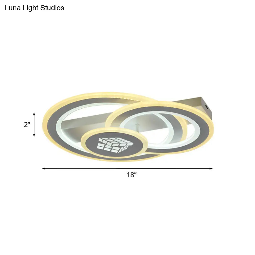 Modern Led Semi-Mount Ceiling Lamp For Bedroom - White Acrylic 3 Circular Lights