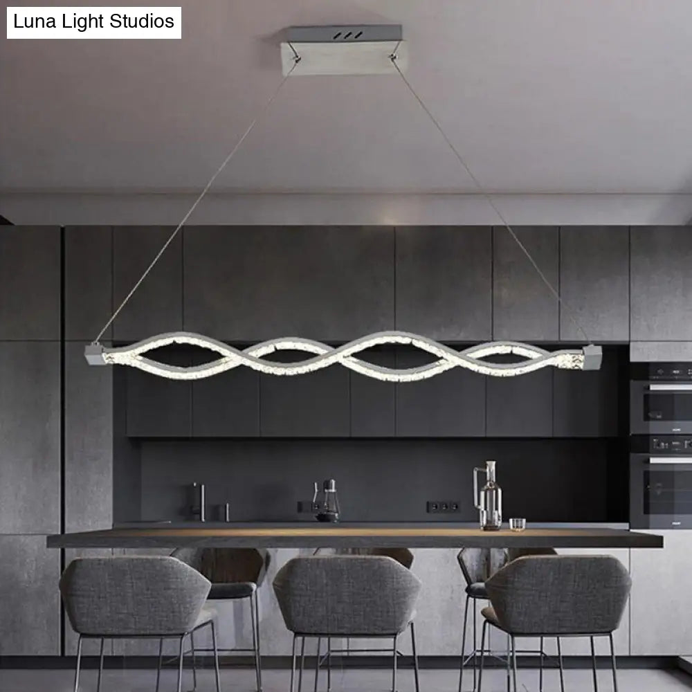 Modern Led Crystal Twist Pendant Chandelier - Silver Suspended Lighting Fixture For Dining Room
