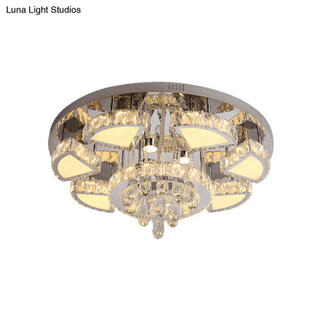 Modern Led Spotlight With Waterfall Crystal Shade For Bedroom Ceiling In Chrome 24’/31.5’ W