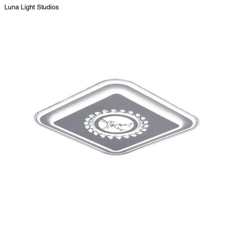 Modern Led Square Acrylic Flush Mount Light Minimalistic White Ceiling Lighting With Floral/Plum