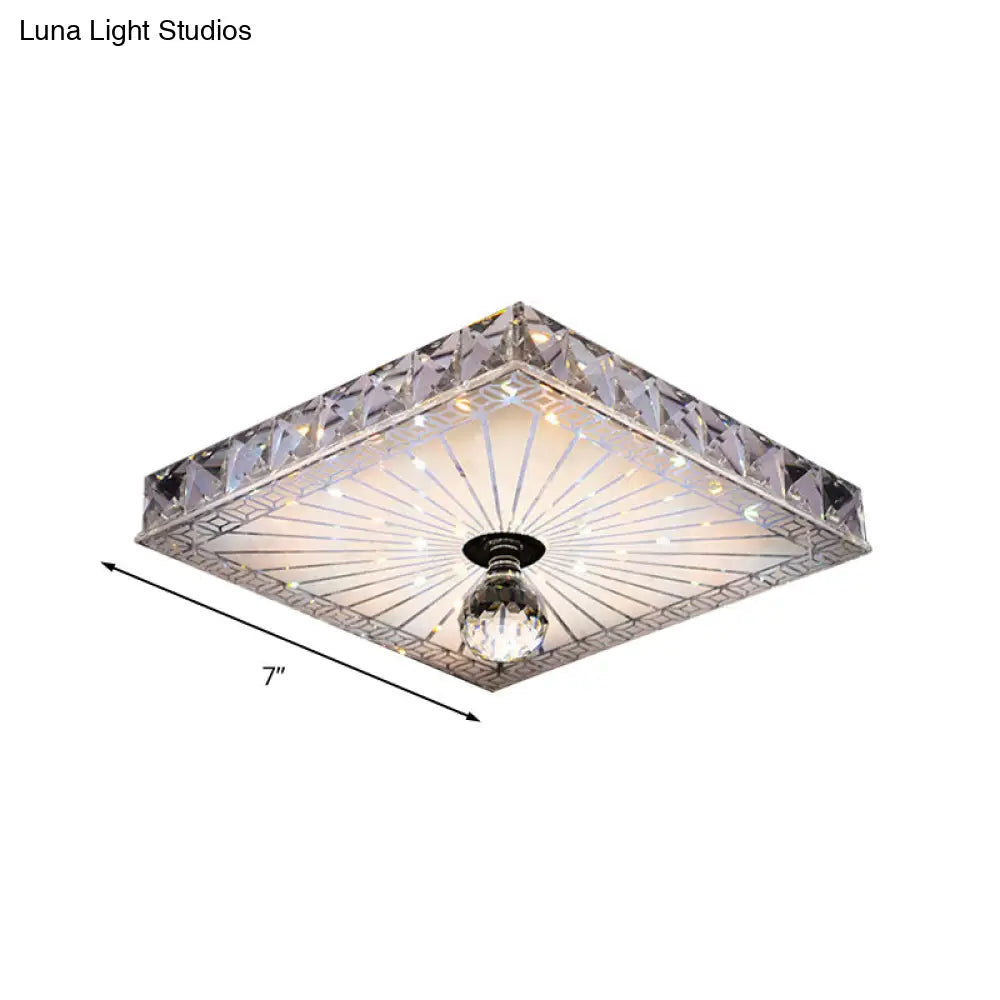Modern Led Square Flush Mount Lamp - Elegant Crystal Light Fixture For Corridor In Warm/White