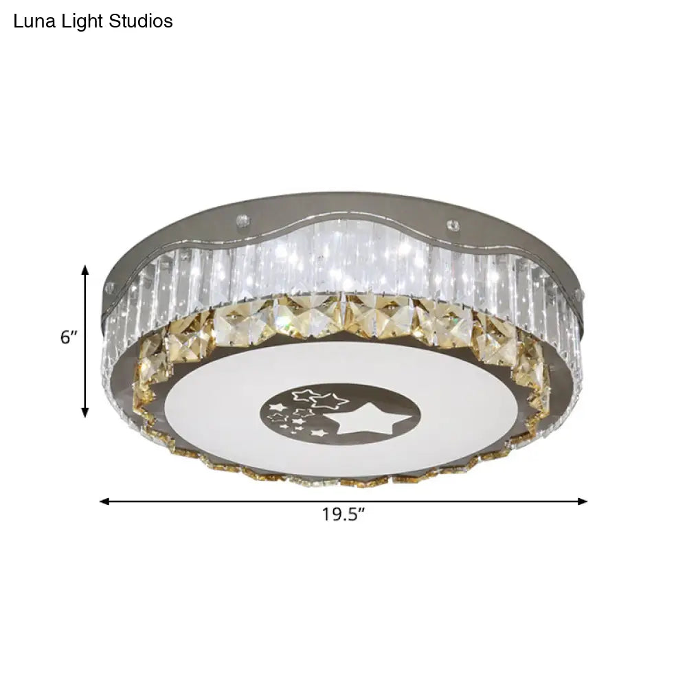 Modern Led Stainless - Steel Flush Mount Ceiling Light With Clear Crystal Blocks - Bedroom Ready