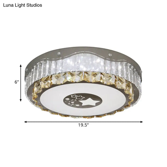 Modern Led Stainless - Steel Flush Mount Ceiling Light With Clear Crystal Blocks - Bedroom Ready