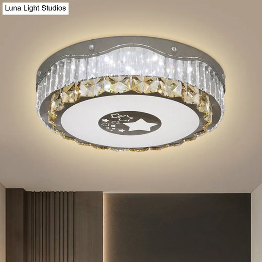 Modern Led Stainless - Steel Flush Mount Ceiling Light With Clear Crystal Blocks - Bedroom Ready