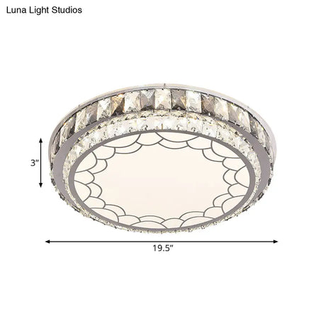 Modern Led Stainless-Steel Flushmount Light Fixture With Clear Faceted Crystal Blocks And