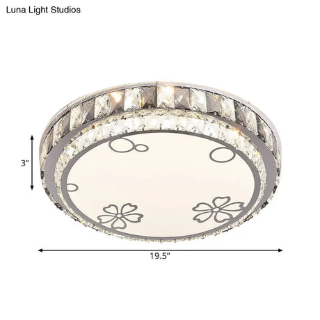 Modern Led Stainless-Steel Flushmount Light Fixture With Clear Faceted Crystal Blocks And