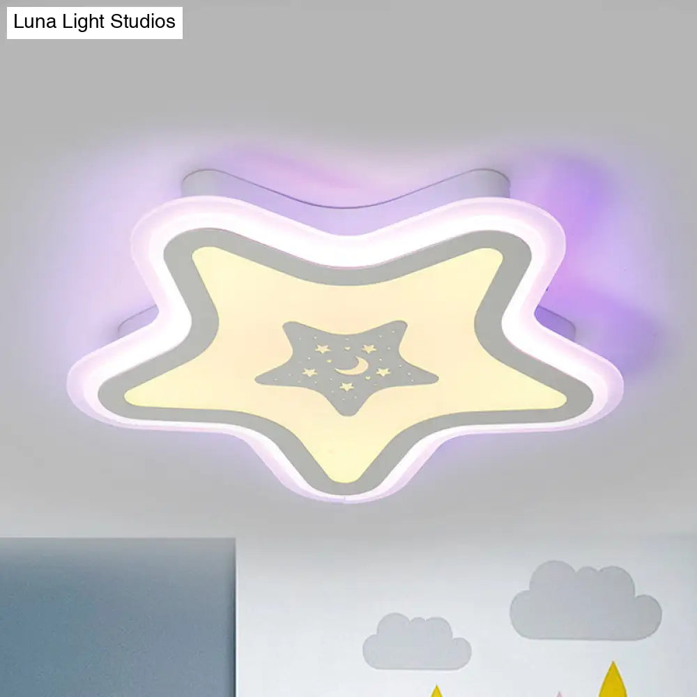Modern Led Star Ceiling Light For Stairway Or Kindergarten - White Flush Mount With Acrylic Fixture