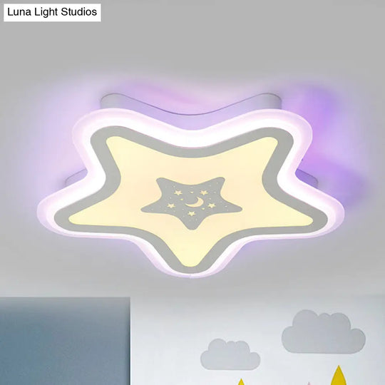 Modern Led Star Ceiling Light For Stairway Or Kindergarten - White Flush Mount With Acrylic Fixture