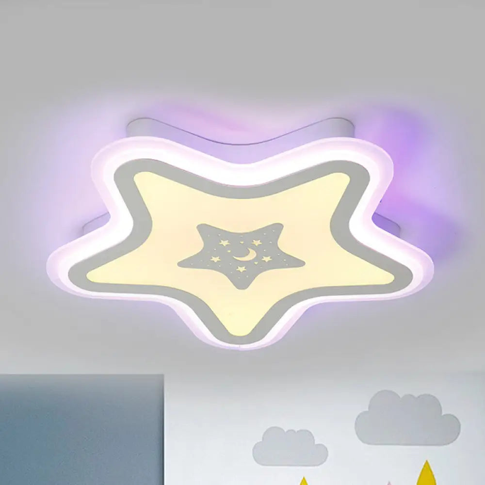 Modern Led Star Ceiling Light For Stairway Or Kindergarten - White Flush Mount With Acrylic Fixture