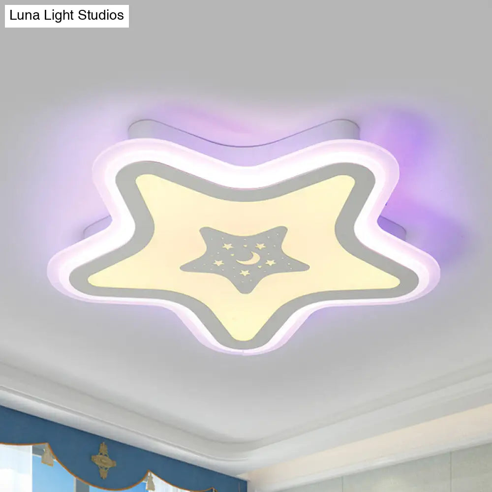 Modern Led Star Ceiling Light For Stairway Or Kindergarten - White Flush Mount With Acrylic Fixture