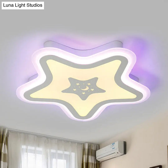 Modern Led Star Ceiling Light For Stairway Or Kindergarten - White Flush Mount With Acrylic Fixture