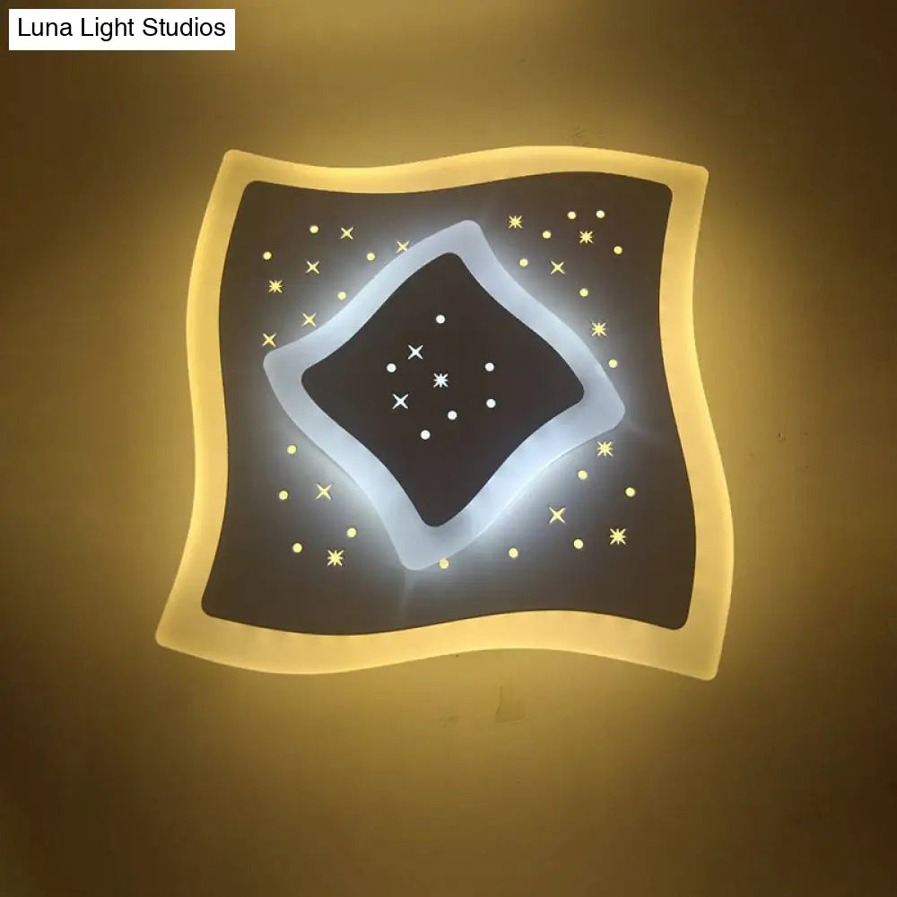 Modern Led Starry Flush Mount Wall Light In White: Triangle Rhombus & Star Design For The Bedroom