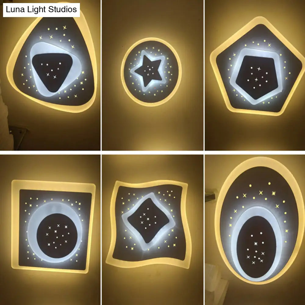 Modern Led Starry Flush Mount Wall Light In White: Triangle Rhombus & Star Design For The Bedroom