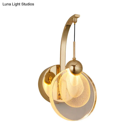 Modern Led Wall Mount Light In Gold With Crystal Shade - Perfect For Great Room Lighting