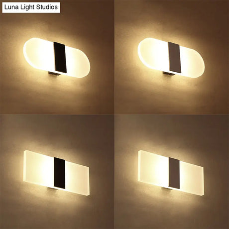 Modern Led Wall Sconce In Oval/Rectangular/Convex Shape - 8/10.5 Wide Warm/White/Natural Light