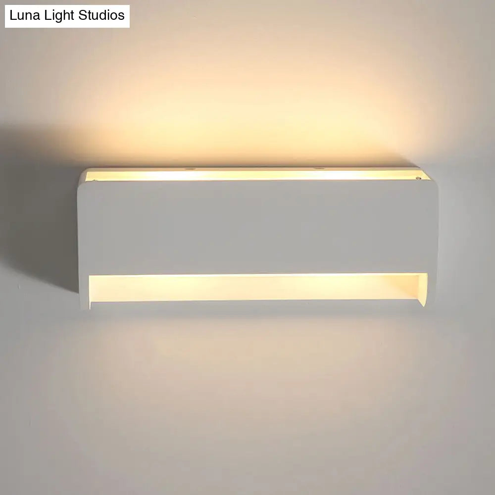 Modern Led Wall Sconce Lamp - White Finish Bedside Lighting With Rectangle Gypsum Shade