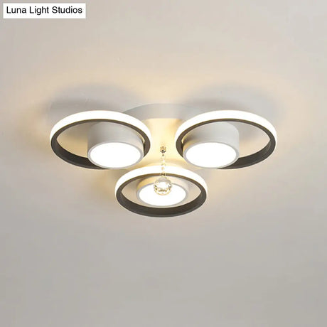 Modern Led White Acrylic Flush Ceiling Light With Crystal Orb - Remote Control Dimming