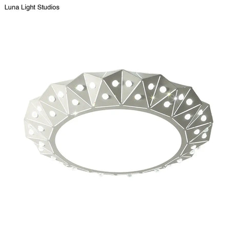 Modern Led White Flush Ceiling Light With Metal Drum & Diamond Design - Available In 16.5’