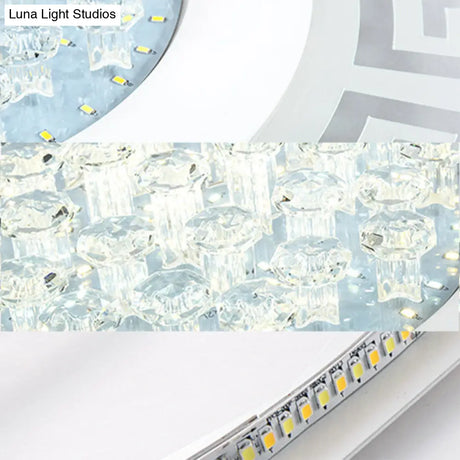 Modern Led White Flush Mount Ceiling Light Fixture With Crystal Accents - Extra - Thin Round Acrylic