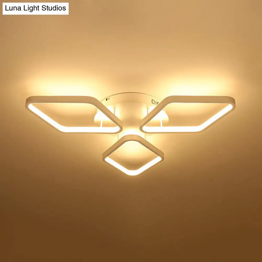 Modern Led White Rhombus Ceiling Flush Mount Light In White/Warm 20/21 Wide / 20