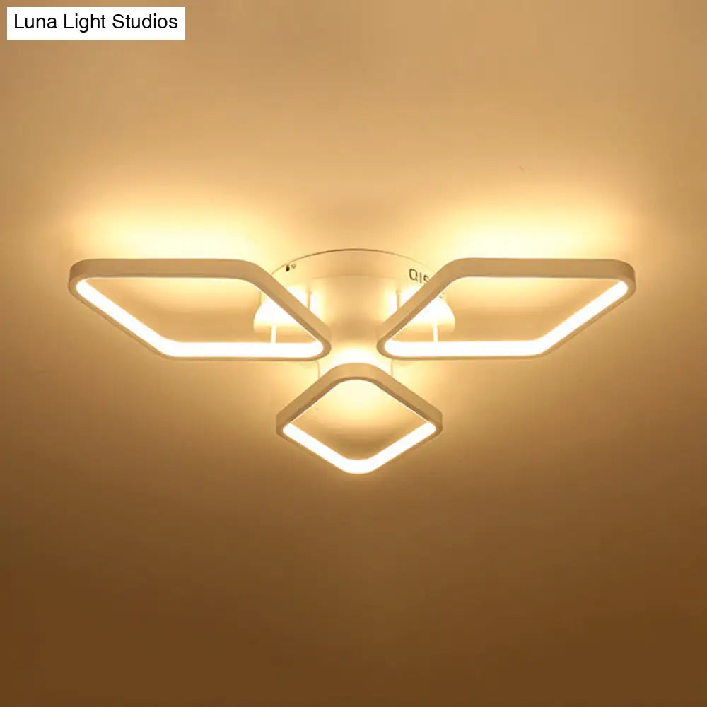 Modern Led White Rhombus Ceiling Flush Mount Light In White/Warm 20’/21’ Wide / 20’
