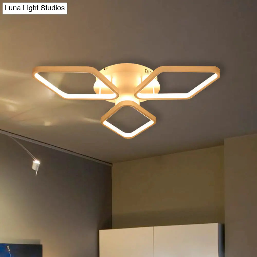 Modern Led White Rhombus Ceiling Flush Mount Light In White/Warm 20’/21’ Wide