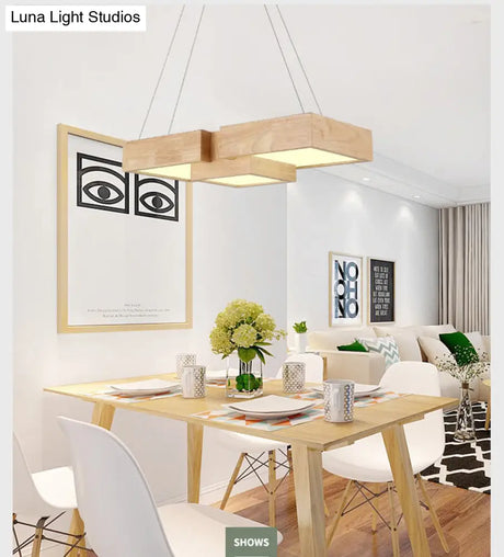 Modern Led Wooden Square Island Ceiling Light Fixture