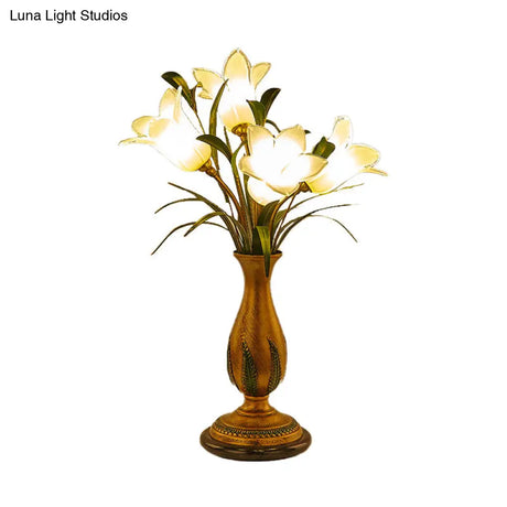 Modern Lily Glass Nightstand Light - American Garden Theme Purple/White Finish 4 Bulbs