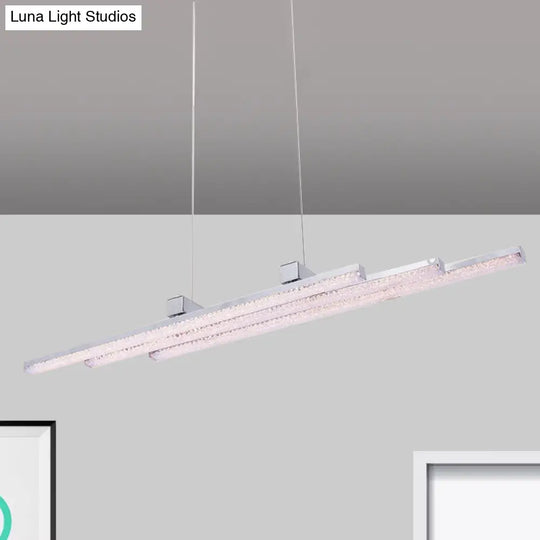 Modern Linear Crystal Hanging Chandelier With White Led Pendant Light - Bedroom Fixture