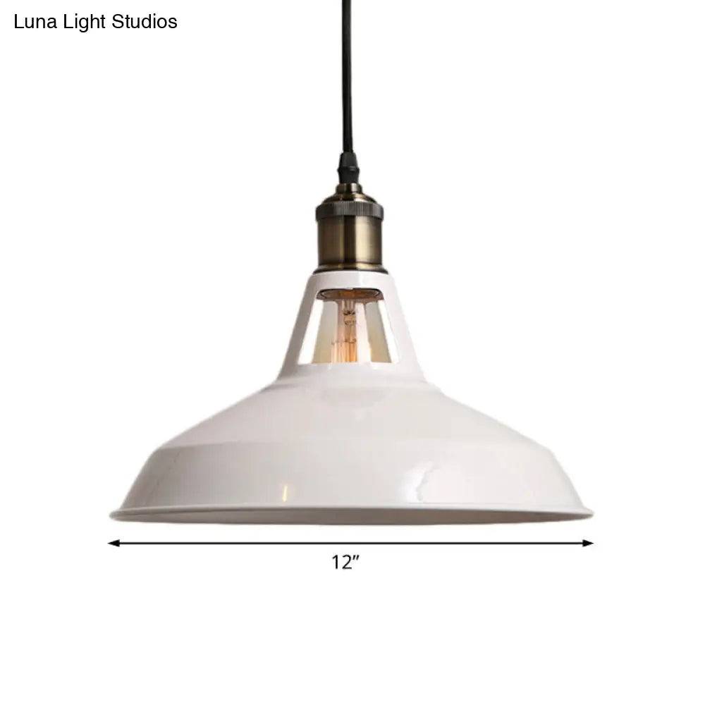 Industrial Loft Barn Pendant Ceiling Light - 1 Bulb Metallic Hanging Lamp In Black/White Choose Size