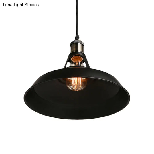 Industrial Loft Barn Pendant Ceiling Light - 1 Bulb Metallic Hanging Lamp In Black/White Choose Size