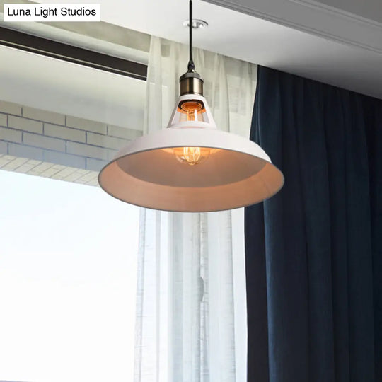 Industrial Loft Barn Pendant Ceiling Light - 1 Bulb Metallic Hanging Lamp In Black/White Choose Size