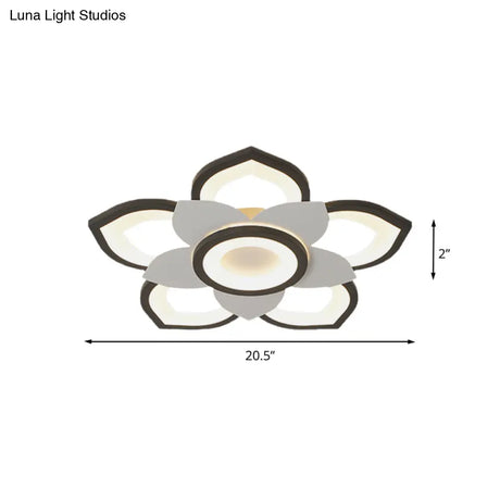 Modern Lotus Flush Ceiling Light With Led - 20.5’/24.5’ Acrylic Black/White Fixture In White/Warm