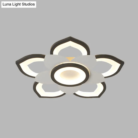 Modern Lotus Flush Ceiling Light With Led - 20.5’/24.5’ Acrylic Black/White Fixture In White/Warm