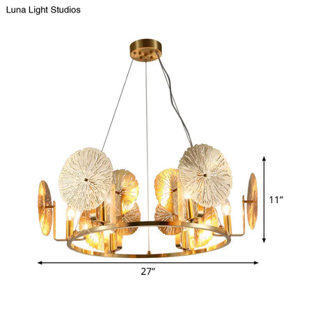 Modern Lotus Leaf Chandelier - Metal 6-Light Brass Hanging Light With Ring Design For Living Room