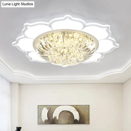Modern Lotus Prismatic Crystal Led Ceiling Light Fixture In Warm/White - Flush Mount