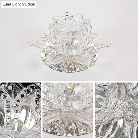 Modern Lotus - Shaped Entryway Led Crystal Flush Mount Ceiling Light In Clear