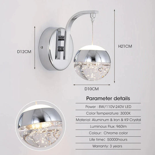 Modern Luxurious Crystal Led Wall Lamp Sconce For Bedroom
