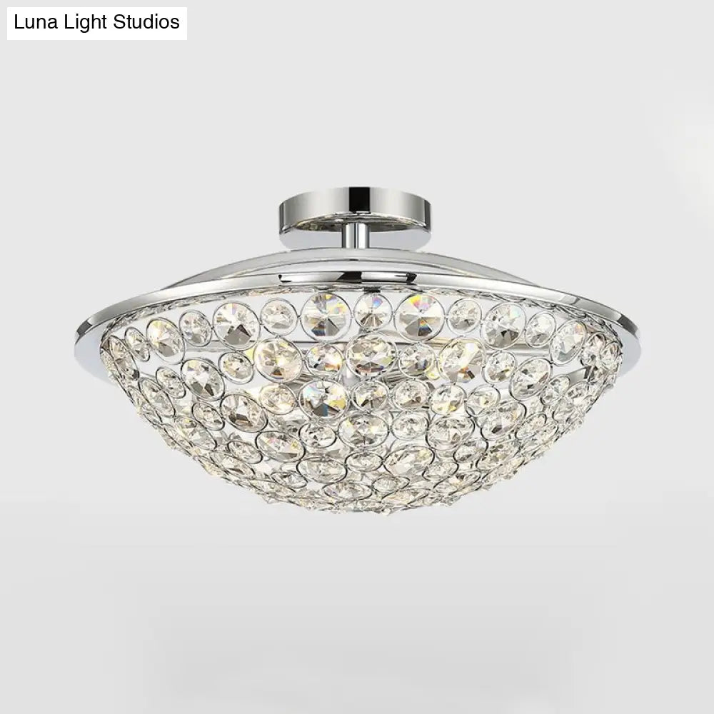 Modern Luxury Crystal Bead Bowl Semi Flushmount Light Fixture In Polished Chrome - 4 Lights