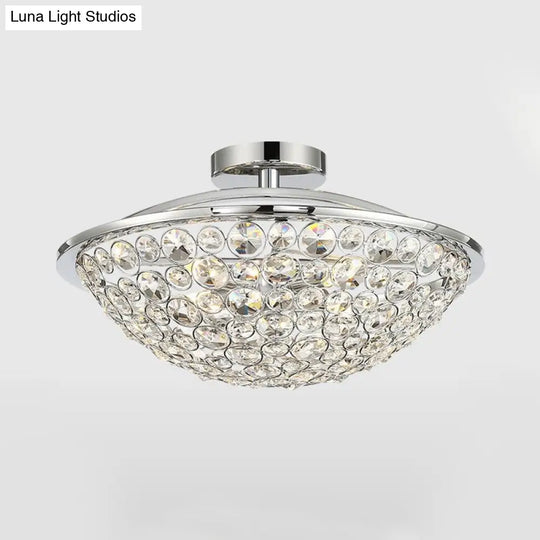 Modern Luxury Crystal Bead Bowl Semi Flushmount Light Fixture In Polished Chrome - 4 Lights