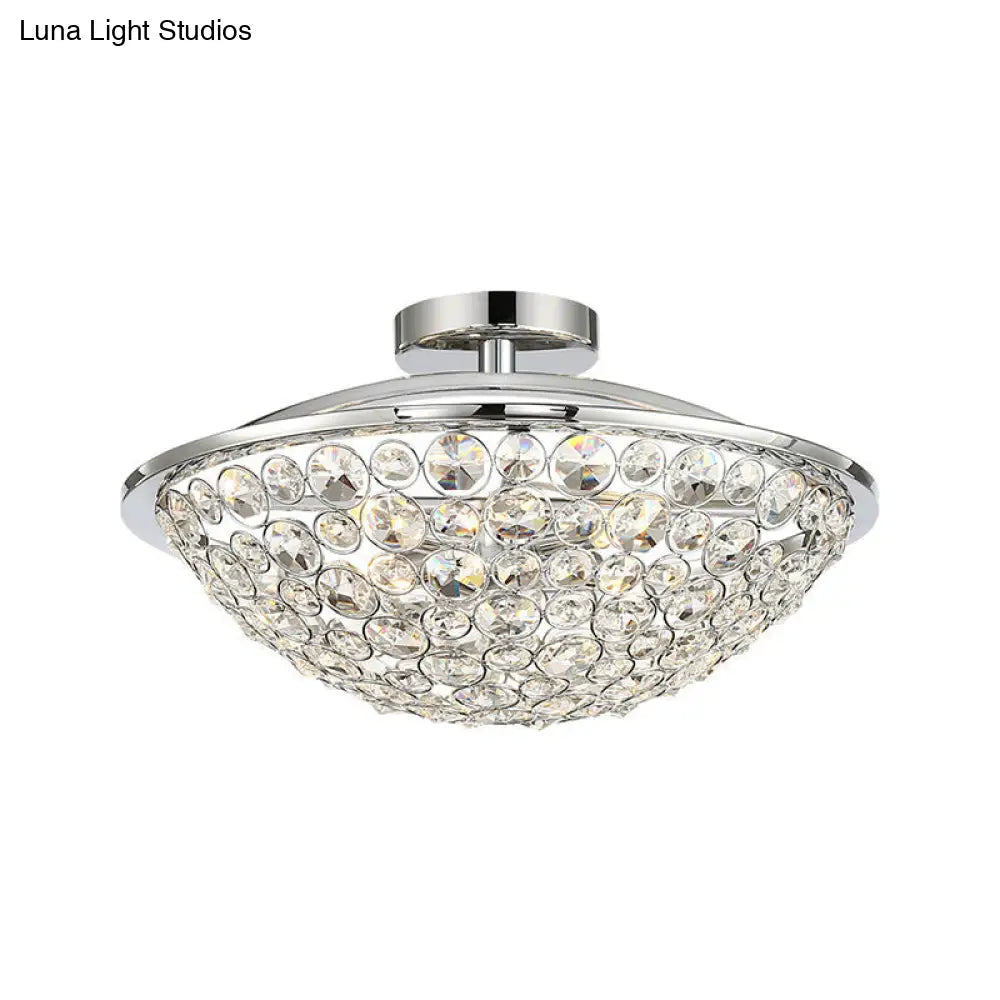 Modern Luxury Crystal Bead Bowl Semi Flushmount Light Fixture In Polished Chrome - 4 Lights