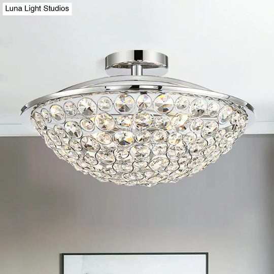 Modern Luxury Crystal Bead Bowl Semi Flushmount Light Fixture In Polished Chrome - 4 Lights