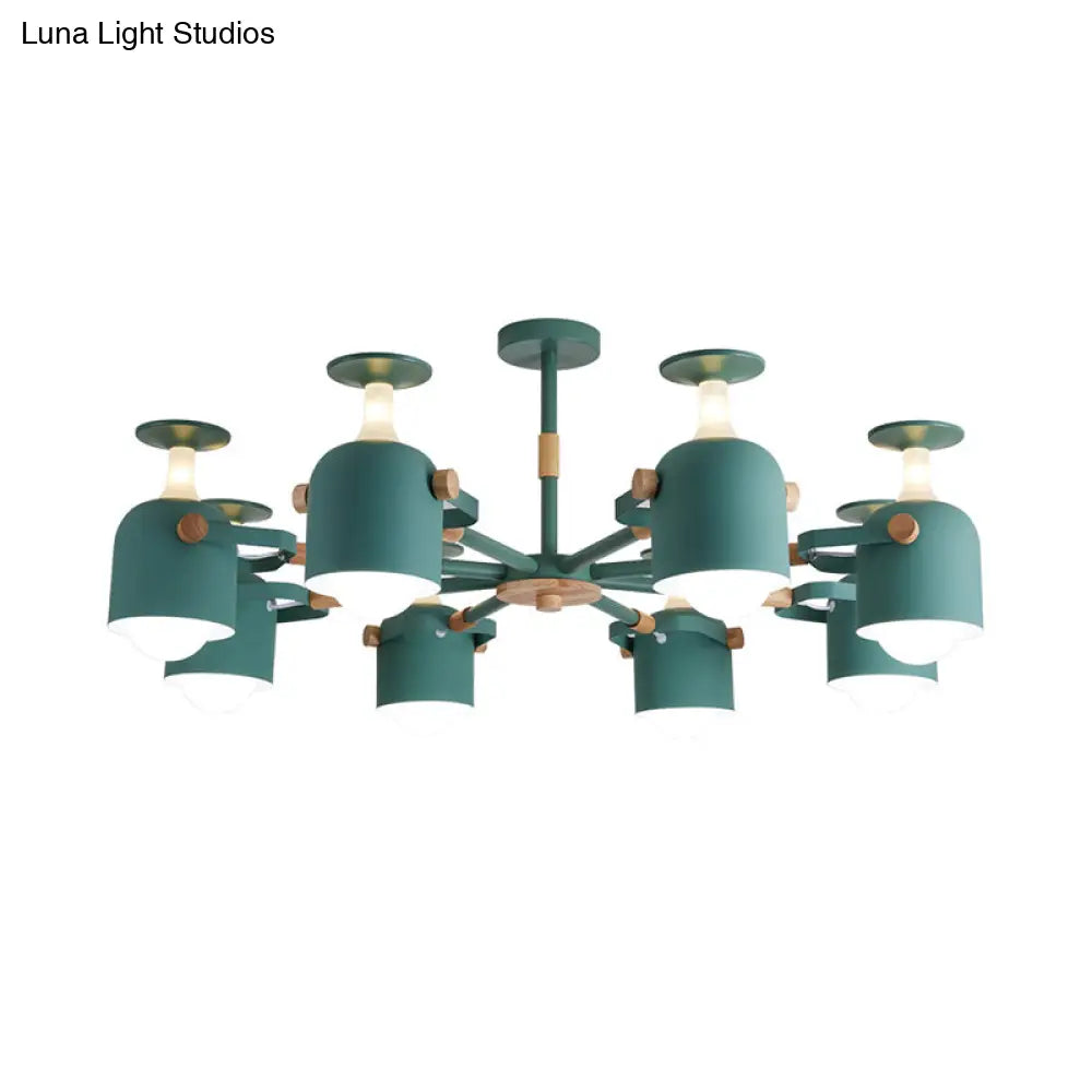Modern Macaron Chandelier: Bedroom Hanging Lamp With Cup-Shaped Metal Design & 8 Lights