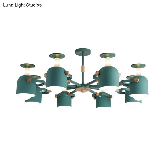 Modern Macaron Chandelier: Bedroom Hanging Lamp With Cup-Shaped Metal Design & 8 Lights